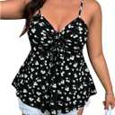 Verdusa Women's Plus Size Floral Print Camisole Tops Ruched Drawstring Spaghetti Strap Cami Shirt (XXXL)