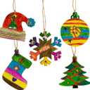 Anditoy 50 PCS Christmas Wooden Hanging Ornaments Unfinished Wood Slices Christmas Crafts for Kids DIY Christmas Decorations Party Supplies Favors