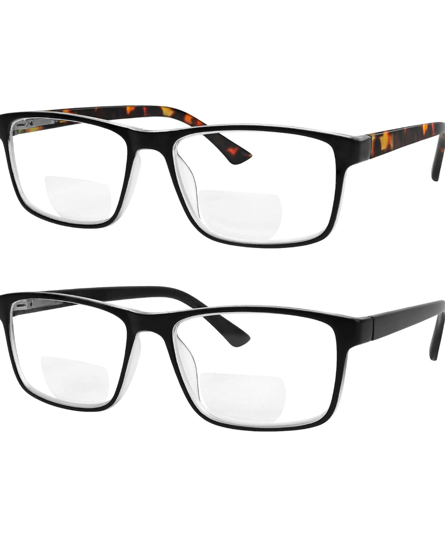 Yogo Vision Bifocal Reading Glasses for Men and Women, Rectangle MultiFocal Readers with Spring Hinges, Retro Design