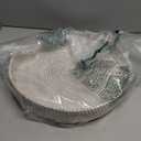 13.8 inch Round Rattan Tray, Decorative Coffee Table Tray, Ottoman Tray, Woven Serving Tray with Handles, Wicker Serving Basket, Whitewash