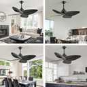 52" Black Tropical Ceiling Fans, Flush Mount Palm Leaf Ceiling Fan no Light, Indoor Ceiling Fans Without Light for Living Room Bedroom Kitchen Covered Gazebo, APP and Remote Control