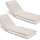 Sundale Outdoor Olefin Chaise Lounge Cushion Set of 2, Water-Resistant Patio Lounge Chair Cushion, Thick Lounger Pad with 4 Straps Cabana Stripe Tan, 80 x 26 x 6 Inches