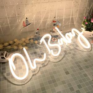 DIVATLA Oh Baby Sign for Backdrop - Oh Baby Neon Sign Shower Decorations, Gender Reveal, Led Sign for Backdrop & Wall Decor, Photo Prop, Gif for New Parents, Warm White