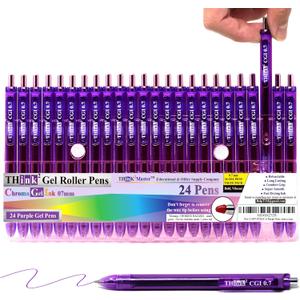 THINK2MASTER [24 Pens - Purple Ink] Think2 0.7mm CGI Retractable Gel Pens. (24 Purple) Medium Point Rollerball Pens with Smooth Quick Drying Ink.