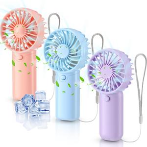 3 Pcs Mini Portable Fan Handheld Battery Operated Portable Small Personal Fans for Summer Travel Beach Indoor Outdoor Cooling Gift (Pink,Blue,Purple)