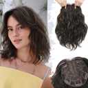 UDU Short Wavy Hair Topper for Women, 11Inch Lightweight & Breathable Synthetic Wiglet for Volume and Gray Hair Coverage, Heat Resistant Natural Hairpiece for Summer Look (Dark Brown with Highlights)