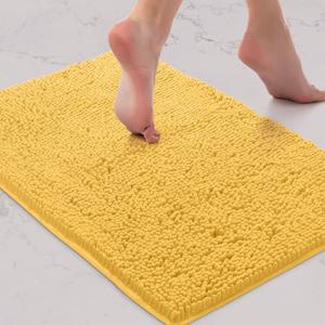 LuxUrux Bath Mat, Extra-Soft Plush Non-Slip Bathroom Rug, Luxury Chenille Microfiber Material, Super Absorbent Shaggy Bath Rug. Machine Wash & Dry (17 x 24 inches, Yellow)