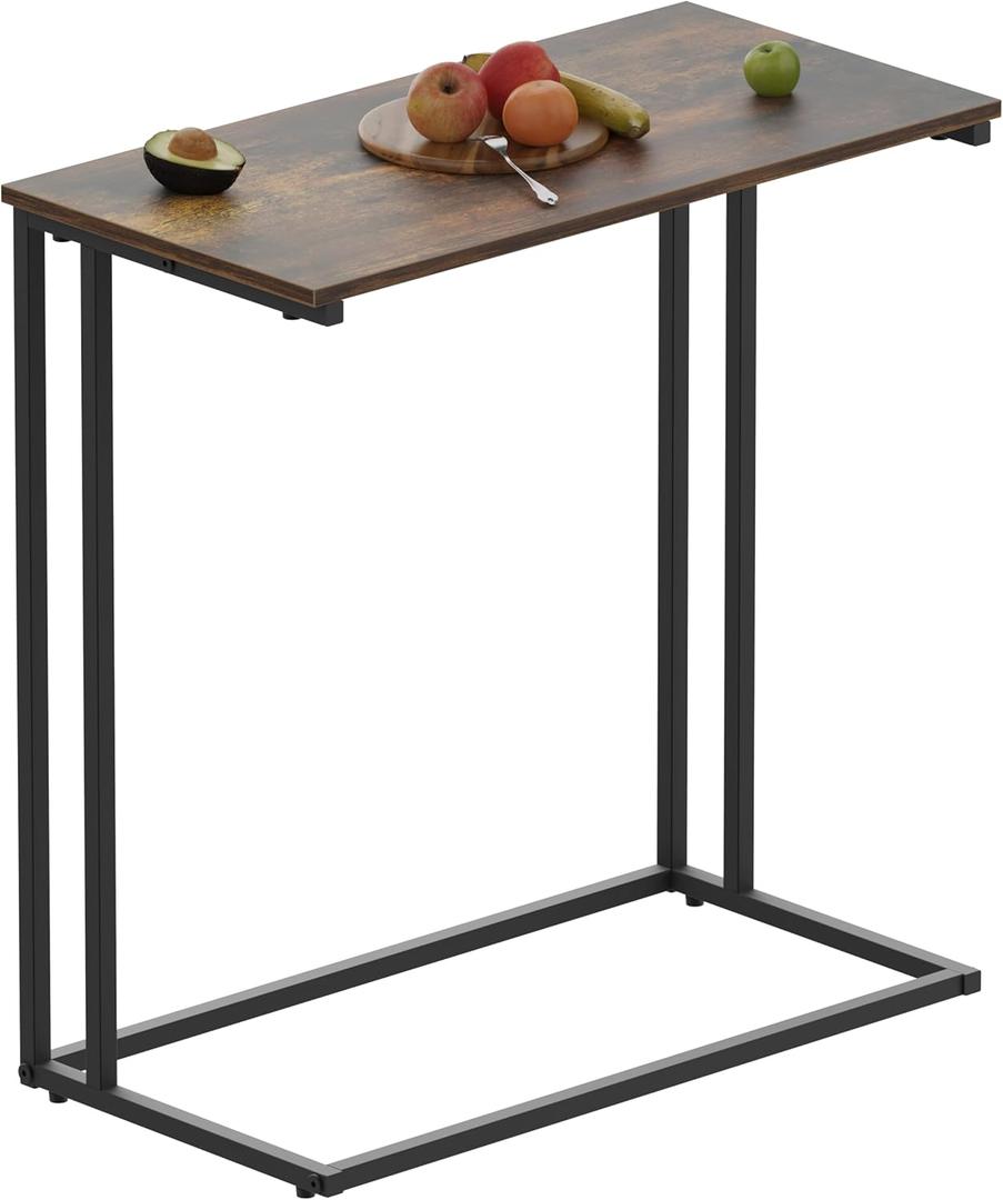 C-Shaped Side Table, Modern End Table with Metal Frame, Space Saving Design for Living RoomLarge Surface Couch Table for Bedroom, and Home Office24 x 12 x 24 inches (Rustic Brown)