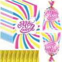 Wesnoy 200 Pcs Carnival Cotton Candy Bags with Ties Large Bags for Cotton Candy with Print for Carnivals Circus Party Favors Supplies 18.5 x 11.5 Inches