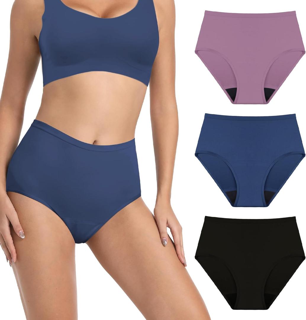 Washable Incontinence Panties for Women Bladder Leak Proof Underwear Light Absorbent Protection Cotton Brief 3 Pack (Black, Dark Blue, Cherry, M)