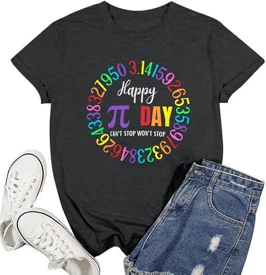 Pi Day Shirt Women Happy Pi Day 3.14 Shirts Math Teacher T-Shirt Pi Symbol Math Lover Tshirt Funny Mathematic Tee Top Grey  L