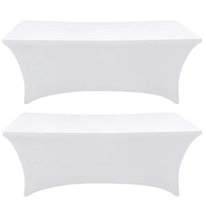 SEPARO Spandex Table Cover 2 Pack 8FT White Fitted Tablecloths,Washable Wrinkle Resistant Stretch Table Cloth Rectangle for Party Hosting Supplies,Wedding Decorations,Vendor Display,Banquet