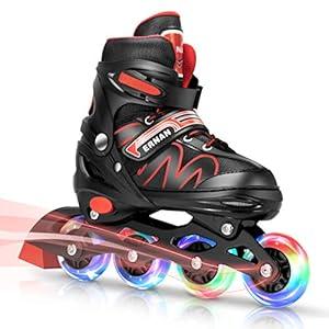 ERNAN Inline Roller Skates, Adjustable Inline Skate for Kids and Adults with Full Light Up Wheels, Outdoor Roller Blades for Boys and Girls, Men and Women (Red) ERNAN Inline Roller Skates, Adjustable Inline Skate for Kids and Adults with Full Light Up Wheels, Outdoor Roller Blades for Boys and Girls, Men and Women (Red)