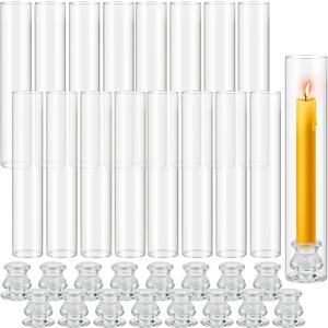 Hurricane Glass Candle Holders Set of 16, 11.8" H Clear Cylinder Windproof Candle Holder Chimney Tubes, Taper Glass Candlestick Holders for Home Decor Wedding Party Table Centerpieces