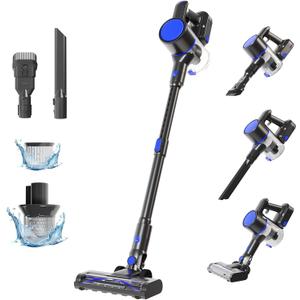 NEWBULIG Cordless Vacuum Cleaner, Lightweight Stick Vacuum for Home with Anti-Tangle and LED Lights, Powerful Rechargeable Wireless Cleaners for Hardwood Floors Carpet Pet Hair (11"*10", Modern Black Blue)