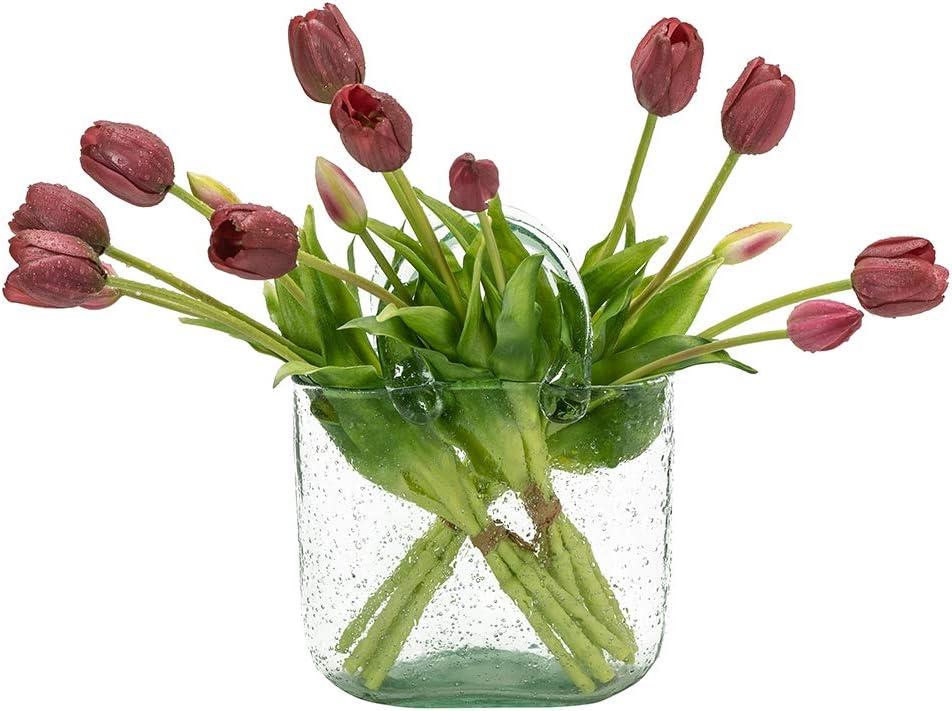 DUYONE 15pcs Artificial Tulips Flowers, Latex Bouquet, Fake Tulips for Office Wedding Party Home Kitchen Garden Decoration(Deep Purple,15pcs)