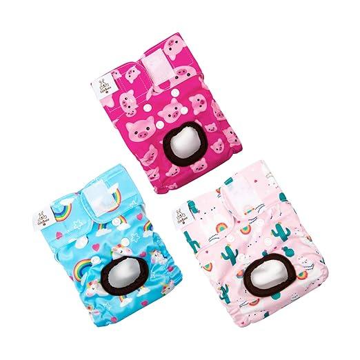 CuteBone Dog Diapers Female Washable Small Medium Large 3 Pack Reusable Doggie Diapers Puppy Period Pants for Doggy Heat Cycle Peeing D31L