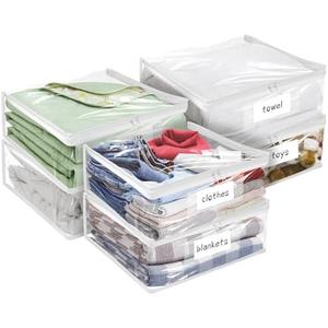 Plastic Storage Bags with Easy-Glide Zipper, Pack of 8, Durable Clear Vinyl Zippered Storage Bags for Clothes Sweaters Comforters Blankets Sheets Bedding (15.7 x 13.8 x 3.9 Inch)