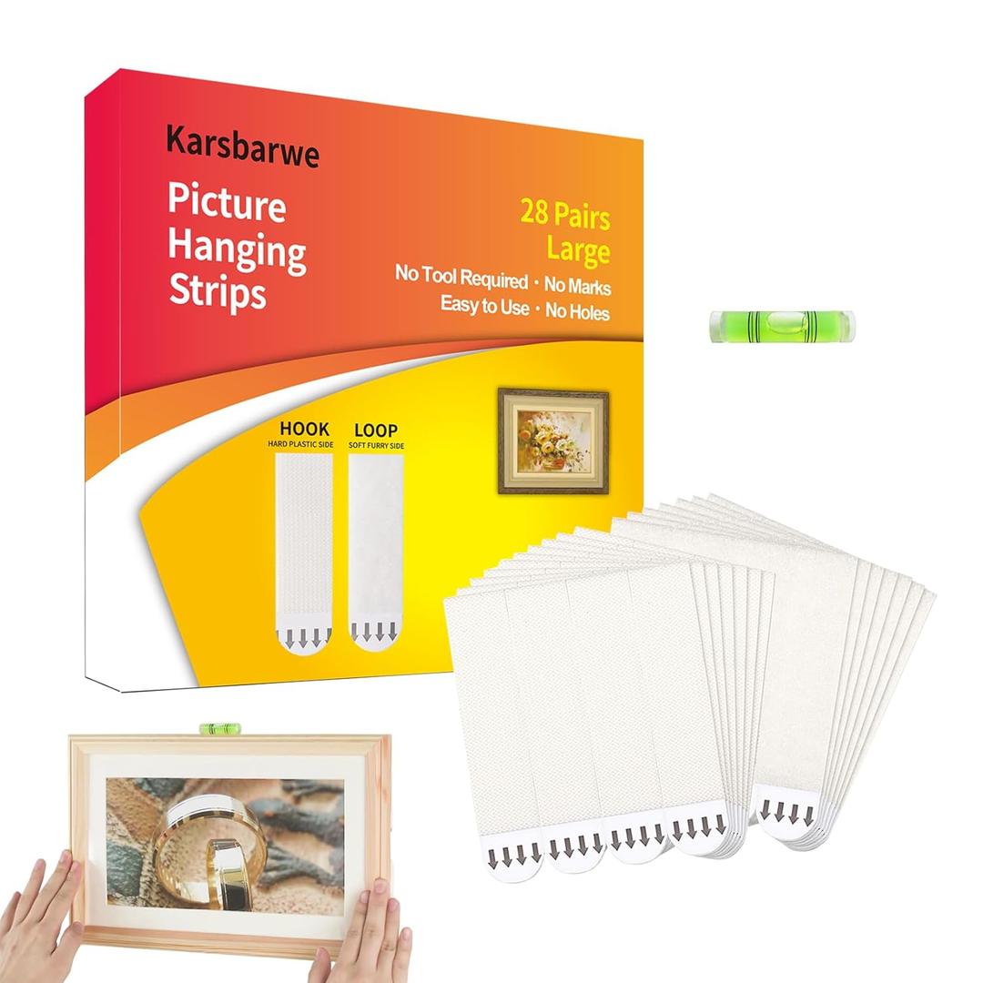 2 x 28-Pairs(56 Strips) Large Picture Hanging Strips Heavy Duty, Picture Hanging Kit, Hang Pictures on Wall Without Nails, No Hole Picture Hangers, Removable Adhesive Strips for Frame Hanging