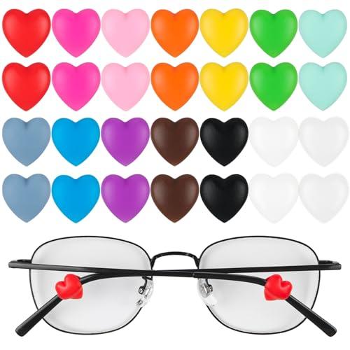 4 Pack Deftomo 28 Pcs Heart-Shaped Glasses Ear Grips, Anti-Slip Eye Glasses Ear Grippers for Kids and Adults, Sports Ear Hooks for Reading Glasses, 