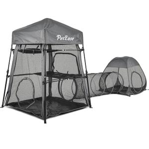 Catio Outdoor Cat Enclosure, 3-in-1 Extra Large Portable Cat Playpen with Tower Tent & Tunnel, Foldable Waterproof Mesh Catio for Indoor Outdoor Cats & Small Pets
