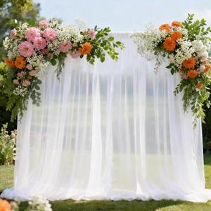 10x10ft Tulle Backdrop Curtains for Parties,2 Panels 5x10ft Wrinkle Free Soft Fabric Drapes Wedding White Drapes Backdrop for Birthday Party Decorations Background for Photography,White