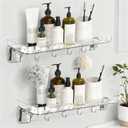 Shower Caddy Suction Cup 2-Pack, Shower Organizer with NO Drill Removable Design Powerful Suction, Holds 22lbs, 8 Hooks for Bathroom Storage, Shower Shelves Kitchen