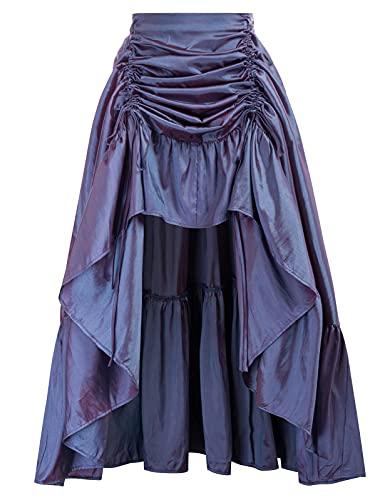 Scarlet Darkness Ren Faire Skirt Women Pirate Skirt Gothic High Low Swing A-Line Long Skirt, Navy Blue, Small