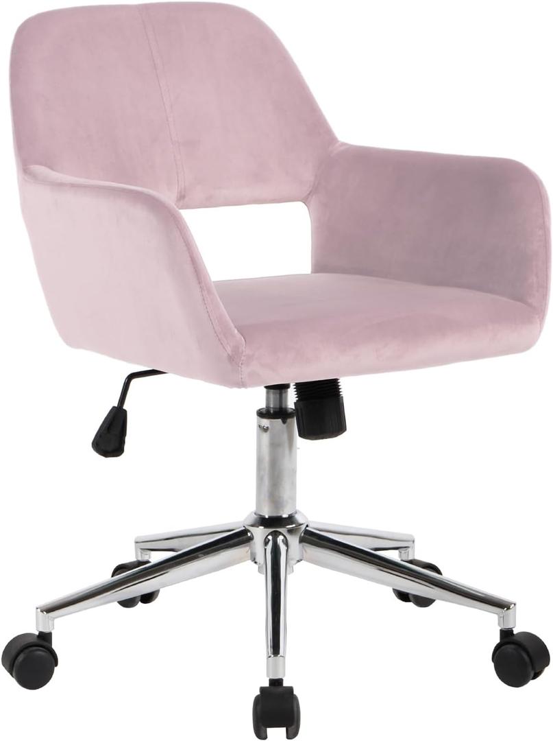 FurnitureR Home Office Chair, Mid Back Velvet Upholstered Vanity Desk Chairs with Rolling Wheels, Adjustable Task Chair for Living Room, Bedroom, Make-up, Studying, Small Spaces - Blush