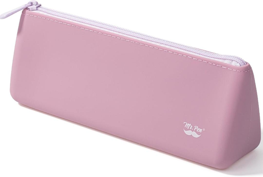 Mr. Pen- Silicone Pencil Case Pouch, Dusty Pink, Aesthetic Triangular Design, Multipurpose, Aesthetic Pencil Case Small, Silicone Makeup Bag