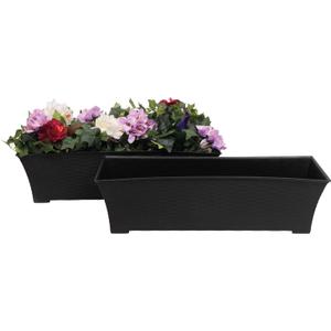 Elly Dcor Set of 2 24x8 Rectangular Modern, Resistant and Self Watering Planter with Rattan-Like Finish, 24", Gray