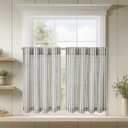 jinchan Linen Kitchen Striped Tier Curtains Ticking Stripe Farmhouse Pinstripe Cafe 24 Inch for Living Room Bathroom Small Window Curtains Light Filtering 2 Panels Black