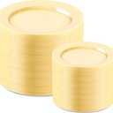 FLOWERCAT 200PCS Yellow Plastic Plates Disposable Plates for Party - Heavy Duty Plastic Plates - 100 10" Dinner Plates and 100 7" Salad Plates for Weddings, Easter Parties and Events