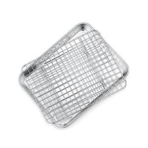 P&P CHEF 9 Inch Toaster Oven Pan with Rack Set, Stainless Steel Baking Pan Tray and Grid Cooling Rack for Cooking/Roasting, Dishwasher Safe & Easy to Clean, Non-toxic & Sturdy, (2Pcs)