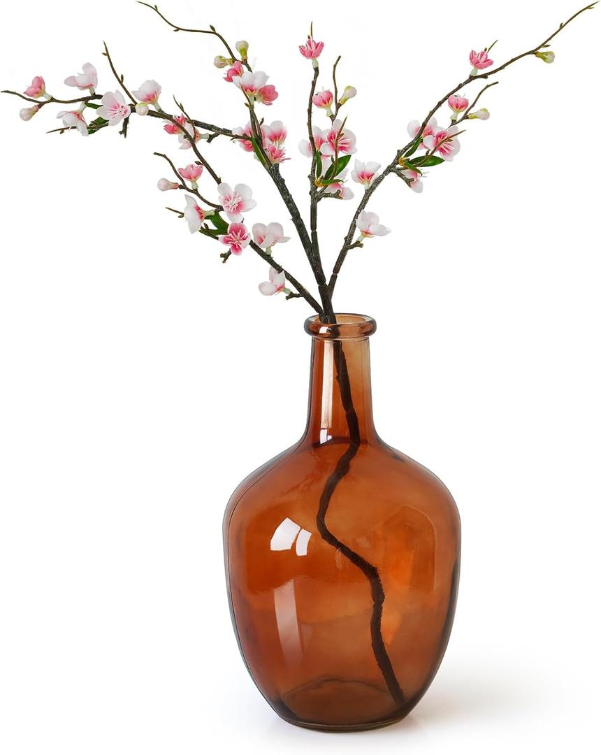 Bfttlity Clear Glass Vase Tall Farmhouse Vase for Branches Glass Vases for Centerpieces in Home Decoration (M-Amber)