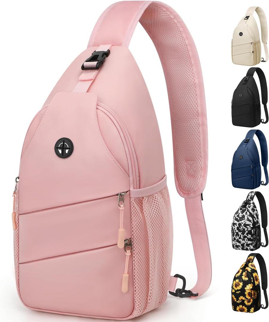 Pritent Crossbody Bags for Women Men Trendy Sling Bag Backpack Casual Chest Bag with Convertible Shoulder Strap (Medium, Pink)