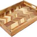 Acacia Wood Serving Tray with Handles15.7x11.8 in Colorful Wooden Serving Tray Ottoman Tray Decorative Serving Trays Platter for Breakfast in Bed, Great for Lap &Couch