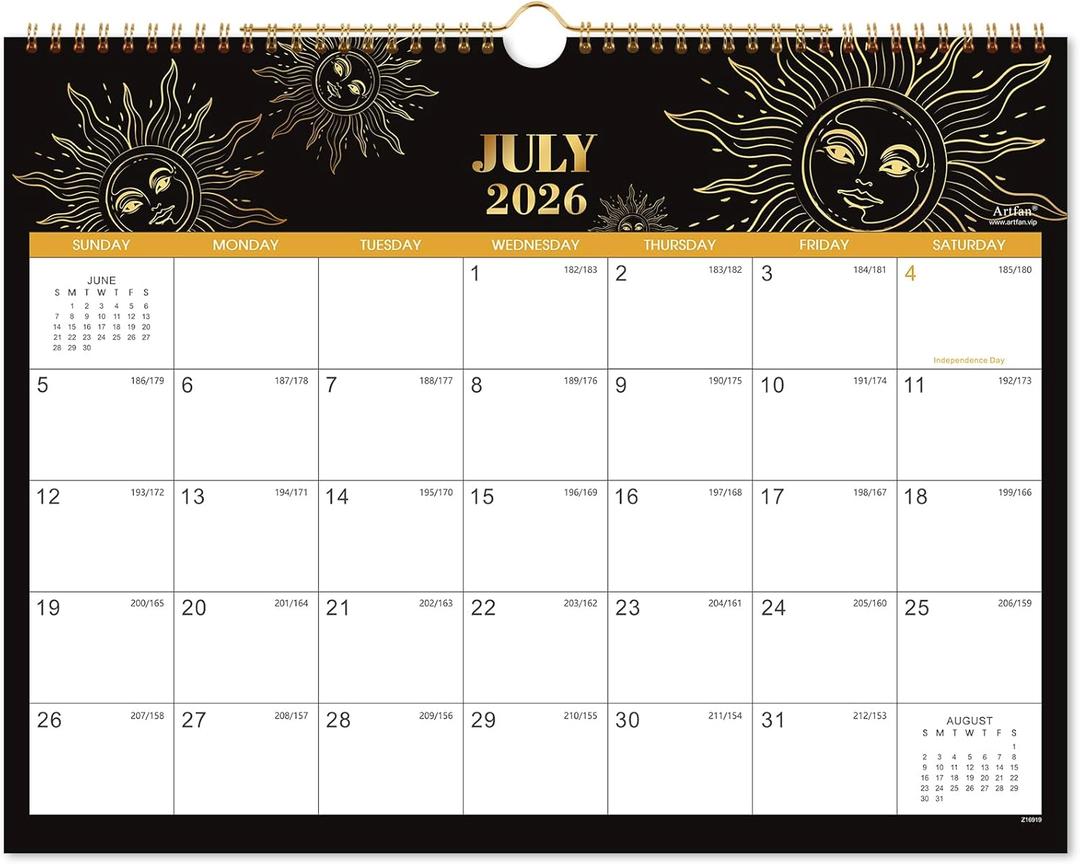 Calendar 2026-2027 - 2026-2027 Wall Calendar, July 2026 - December 2027, 15" x 11.5", Wall Calendar 2026-2027, 18 Monthly Calendar with Twin-wire Binding, Thick Paper, Hanging Hook - The Sun