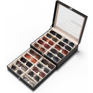 20 Slots Sunglass Organizer for Women Men Multiple Pairs of Sunglasses Storage Box See-Through Display Show Case (Black)