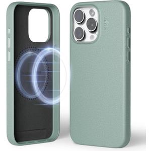 MOFT Designed for iPhone 15 Pro Max Case, MOVAS Vegan Leather Soft & Smooth & Anti-Scratch Protective Phone Case, Compatible with MagSafe, Fine Fiber Lining, Lifted Camera Ring Magnetic Case, Seafoam