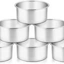 TeamFar 4 Inch Cake Pan, 6 Pcs Layer Baking Round Cake Pans Set Stainless Steel, For Baking Steaming Serving, Healthy & Sturdy, Mirror Finish & Dishwasher Safe (Silver)