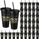 24 Pcs 2026 Graduation Prom Cups Grad Party Favors Gifts 24 Ounce Insulated Plastic Tumbler with Lid and Straw for Graduation Prom Party Supplies(Black)