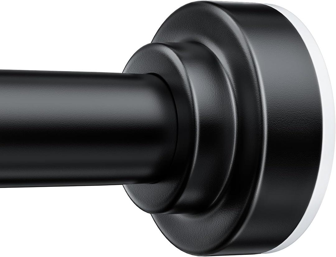 TEECK Shower Curtain Rod, 27-76 inch Adjustable Spring Tension Curtain Rod, Never Rust Anti-Slip Shower Curtain Rod for Bathroom, No Drilling, Never Collapse, Easy to Use, Black
