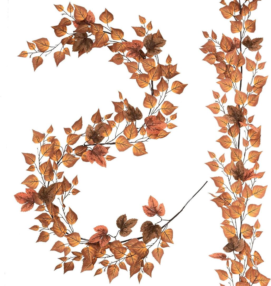 MARTINE MALL 2 Packs Fall Leaves Garland, 6.4ft/Piece Artificial Fall Foliage Garland Maple Leaves Garlands Hanging Maple Leaf Vine Thanksgiving Garlands for Farmhouse Fireplace Home Door Decor