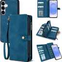 TwoHead for Samsung Galaxy S25 Wallet Case with Card Holder, Detachable Magnetic Phone Case for S25,PU Leather All-Round Protective Phone Case Wallet with Wrist Strap(6.2 in,Navy Blue)
