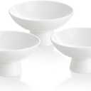 HillSpring 8oz Small Porcelain Footed Bowls, 5" White Pedestal Bowls for Nuts, Desserts, Ice Cream, Creme Brulee and Pudding, Oven Safe, Set of 3