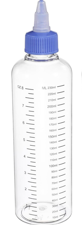 PATIKIL Plastic Dispensing Bottle 230ml (8oz), 1 Pc Squeeze Bottles for Liquids, Small Squeeze Graduated Empty Applicator with Twist Cap for Inks Oils Sauces Arts Crafts, Transparent/Blue