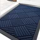 OLANLY Front Door Mat Outside Entrance 29.5x17, Absorbent, Heavy Duty Sturdy Natural Rubber Doormat Indoor Outdoor, Stain Fade Resistant, Non-Slip Low Profile Floor Mat for Entryway, Navy Blue Diamond