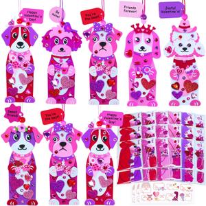 Winlyn 24 Sets Valentine's Day Dog Ornaments Decorations DIY Valentine Puppy Craft Kits Foam Bookmark with Heart Dog Valentine Stickers for Kids School Classroom Activities Party Favors Gift Exchange