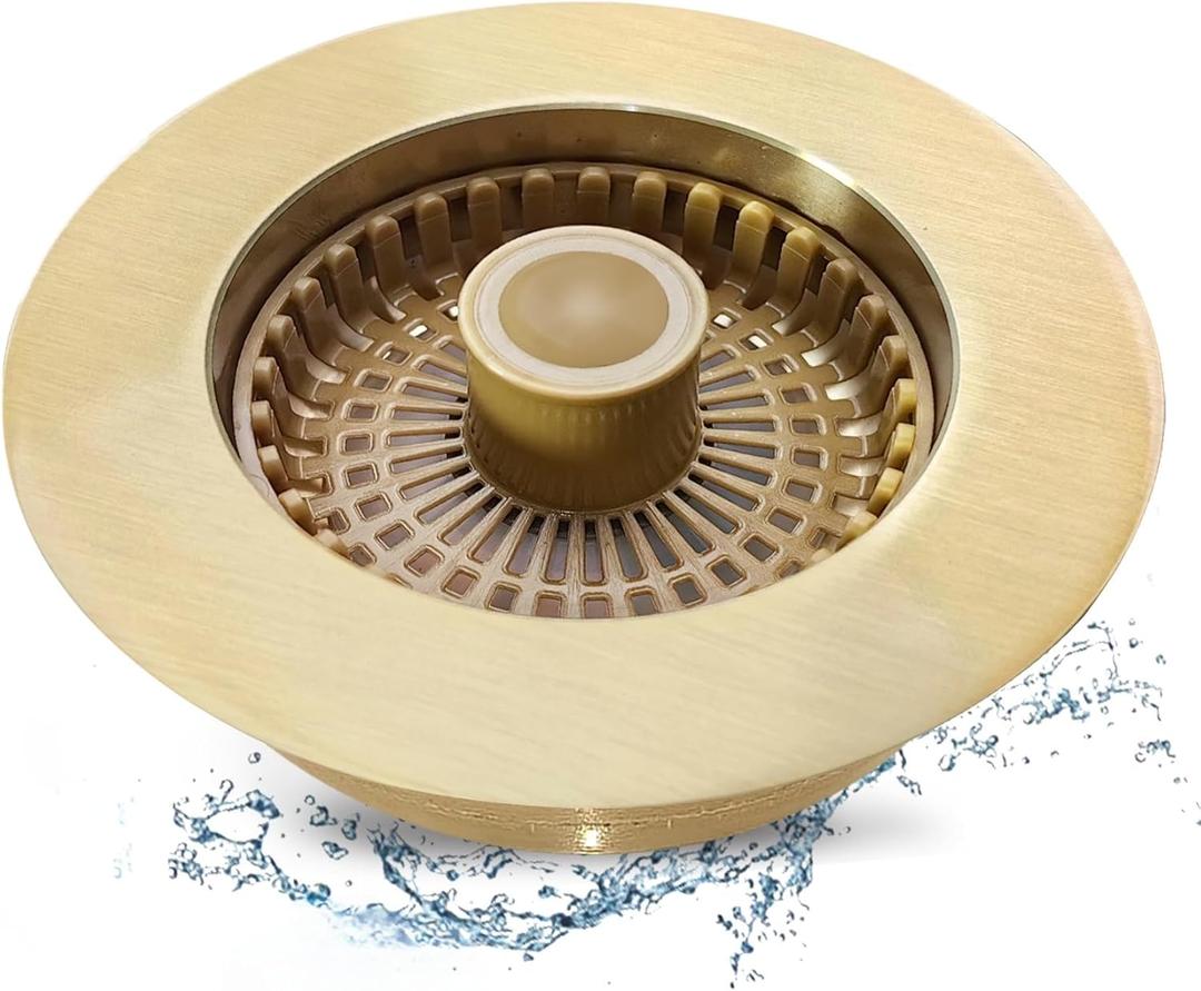 Kitchen Sink Drain Strainer,3 in 1 Pop Up Kitchen Sink Stopper,Made of Brass Material, with an Extra Basket Strainer, Sink Bounce Core Drain Strainer, Universal for US Standard 3-1/2 Inch, Gold